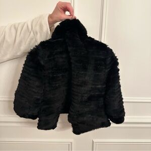 Neiman Marcus Black Faux Fur Trim Coat